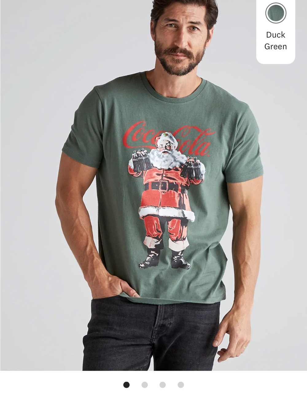 Lucky Brand Coca Cola Duck Green Tee with Vintage Santa Graphic size Medium